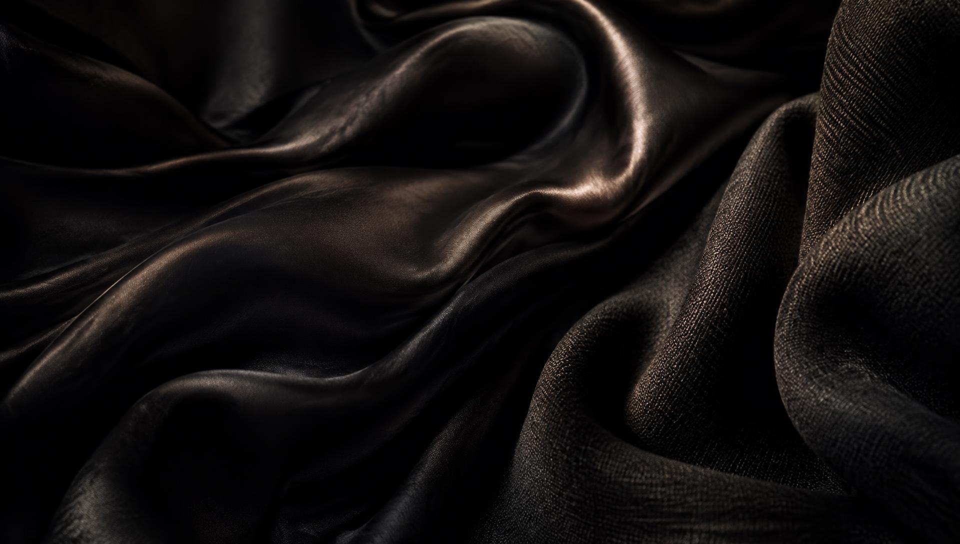 Macro view of flowing dark silk and woven textile